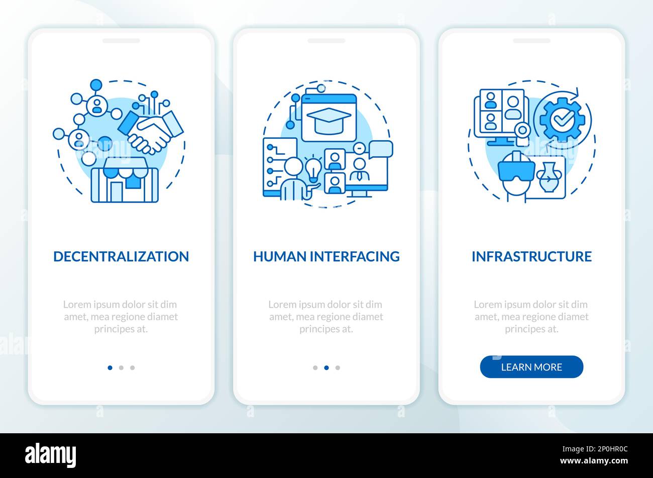 Layers of metaverse blue onboarding mobile app screen Stock Vector ...