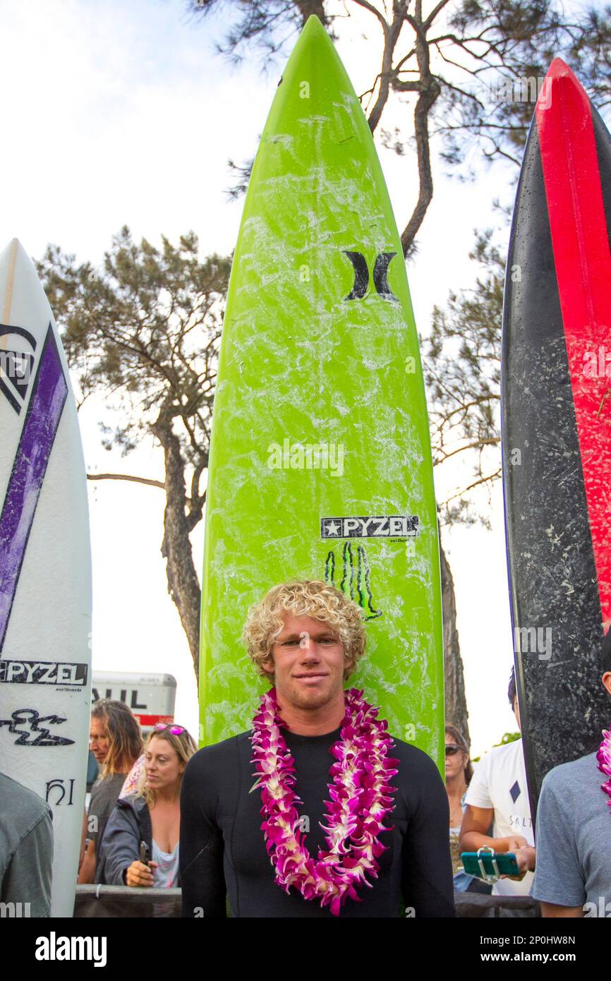 December 1, 2016 WSL World Champion John Florence holds his board