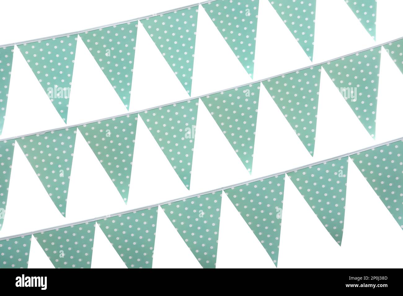 Rows of triangular bunting flags on white background. Festive decor ...