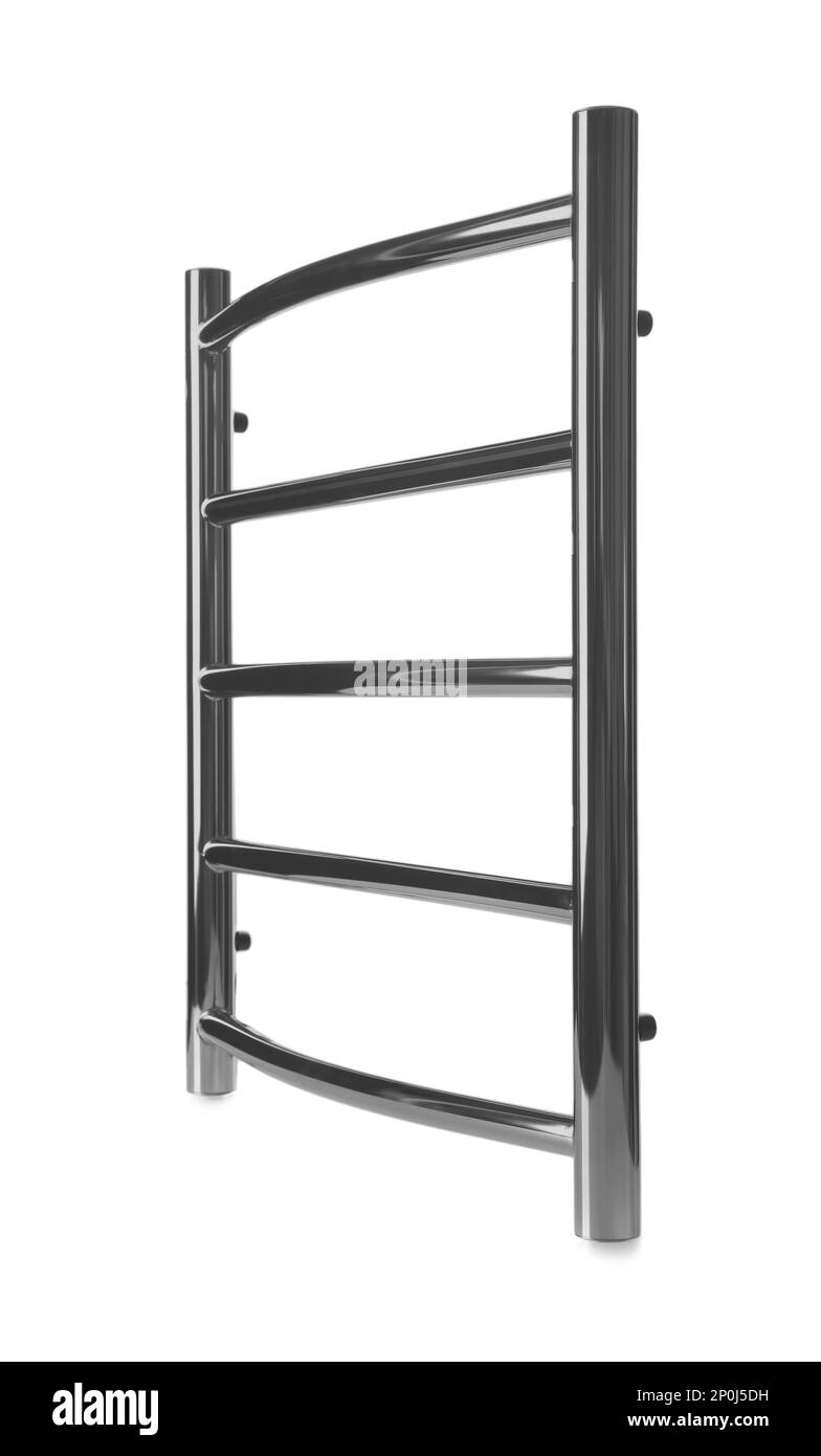 Modern heated towel rail isolated on white Stock Photo Alamy