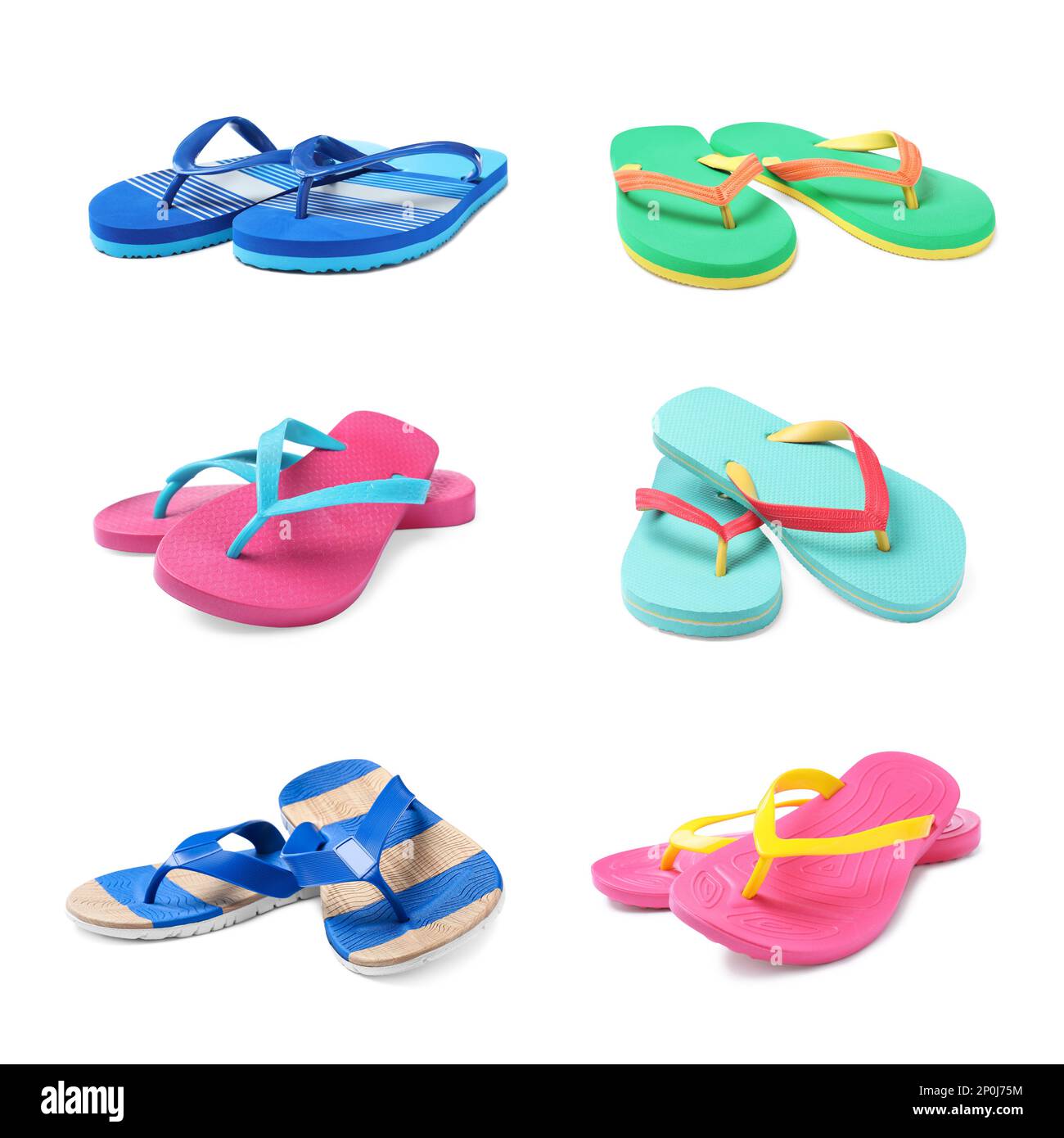 Set with different flip flops on white background Stock Photo Alamy