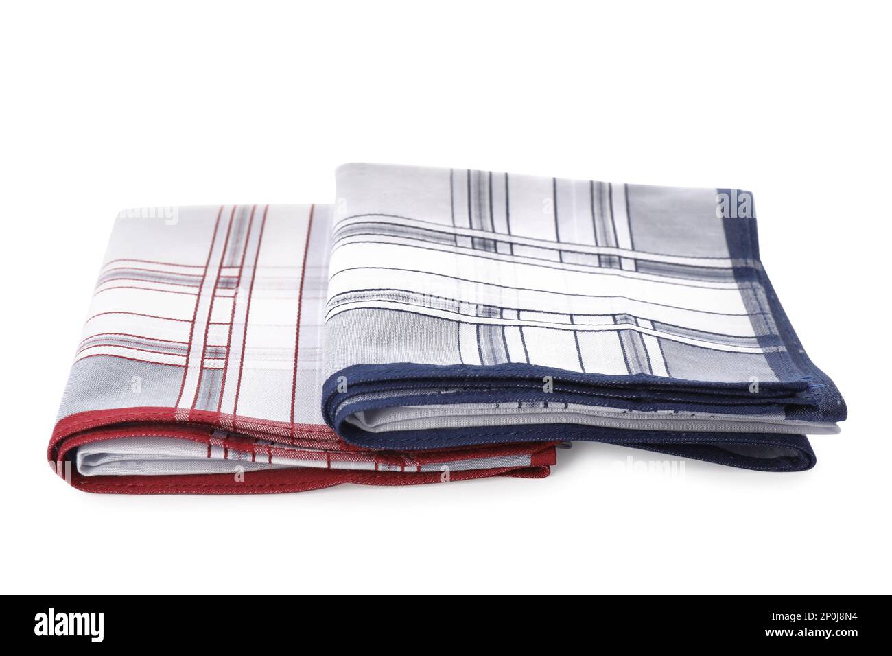 Folded handkerchiefs on white background. Stylish accessory Stock Photo