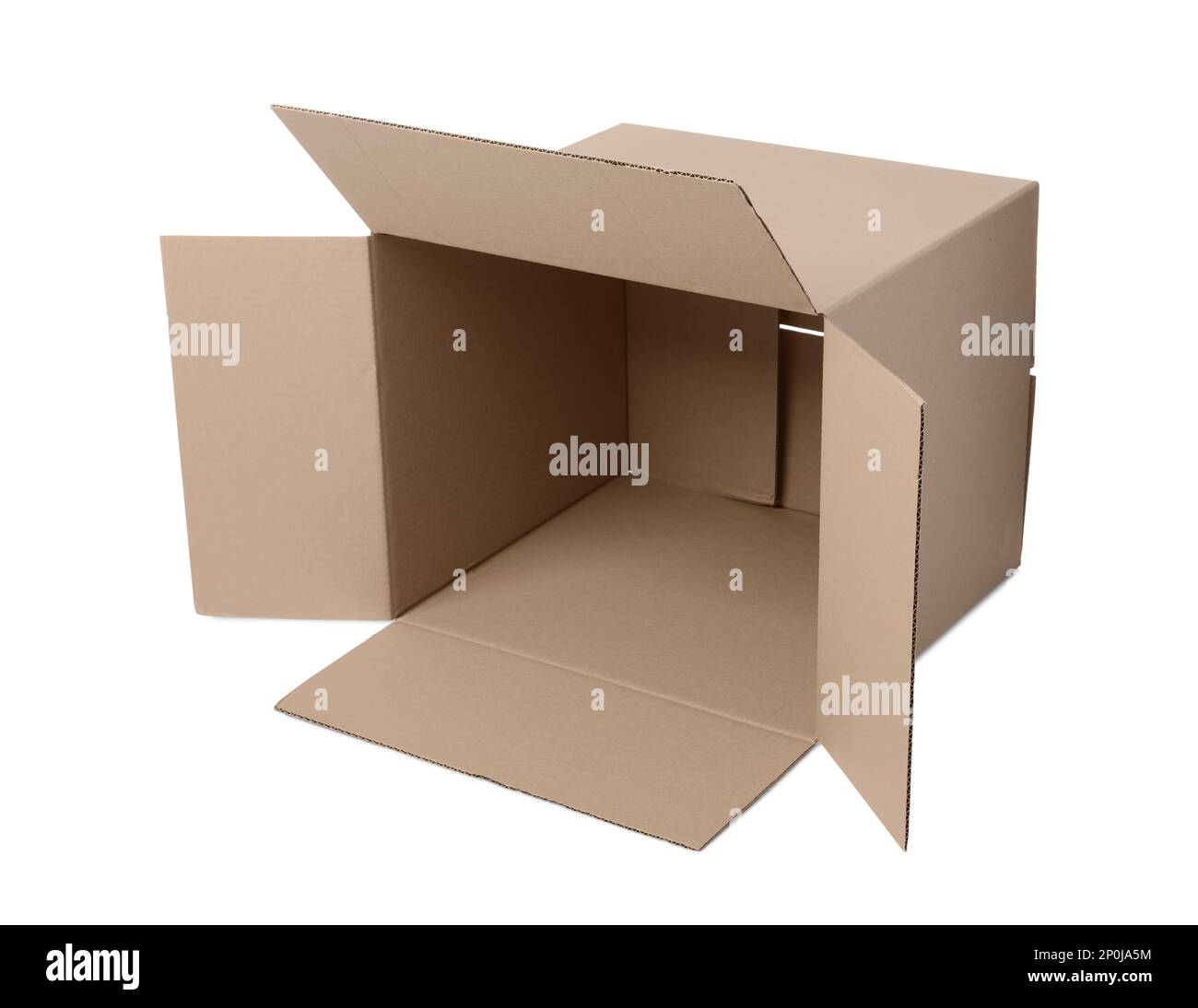 Open empty cardboard box isolated on white Stock Photo - Alamy