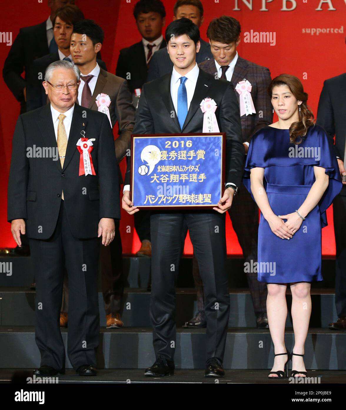 Shohei Otani, center, of the Hokkaido Nippon Ham Fighters,