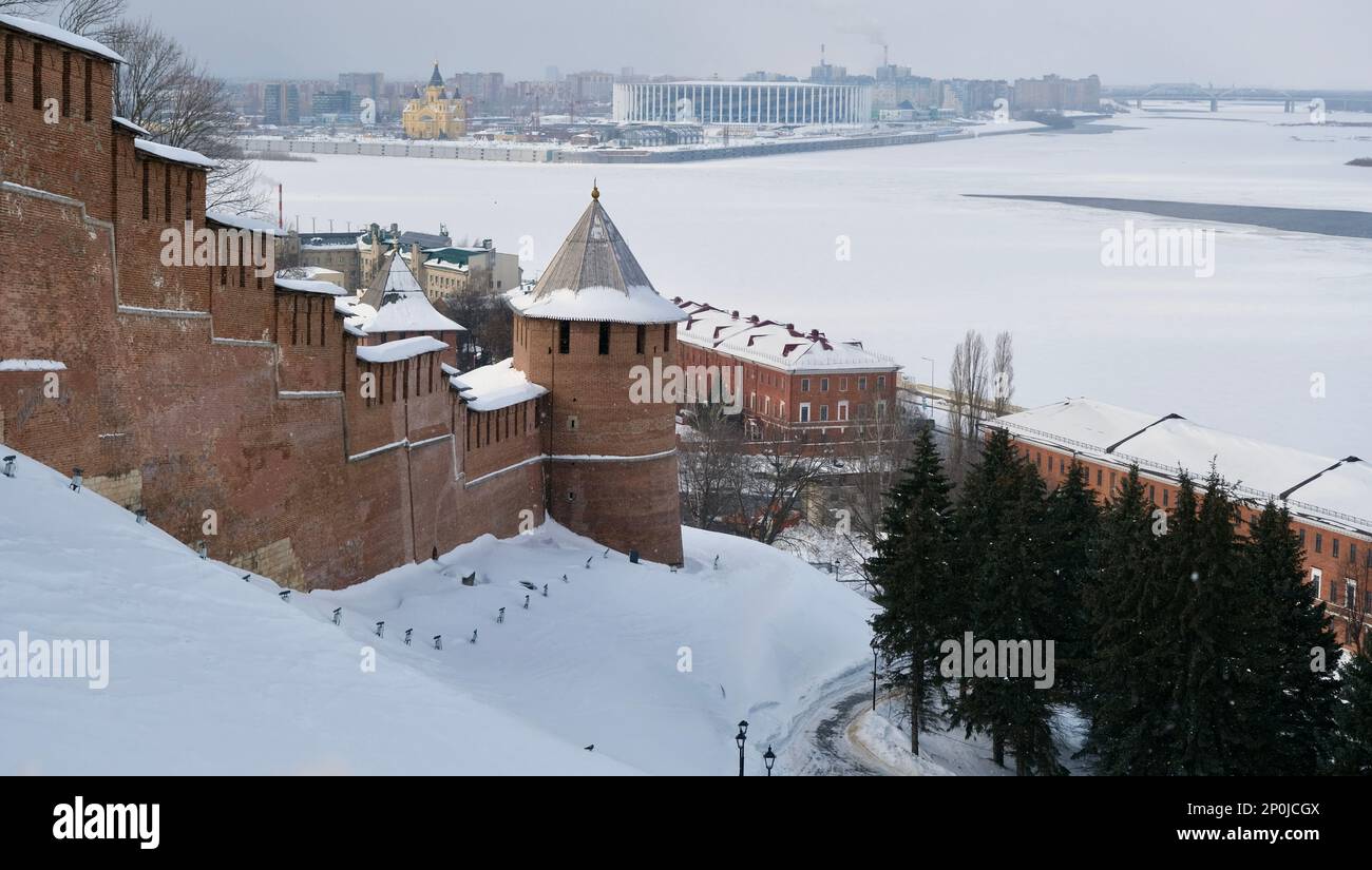The Nizhny Novgorod Kremlin against the backdrop of the confluence rivers Stock Photo