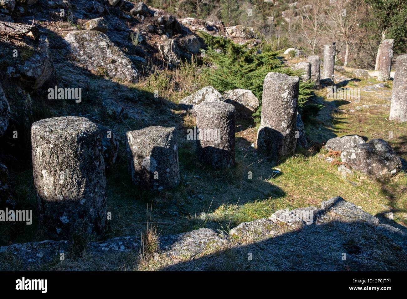 Granite roman milestones in Via XVIII, Roman road between Braga and  Astorga. Baixa Limia-Serra do Xures Natural Park, Ourense. Galicia, Spain  Stock Photo - Alamy