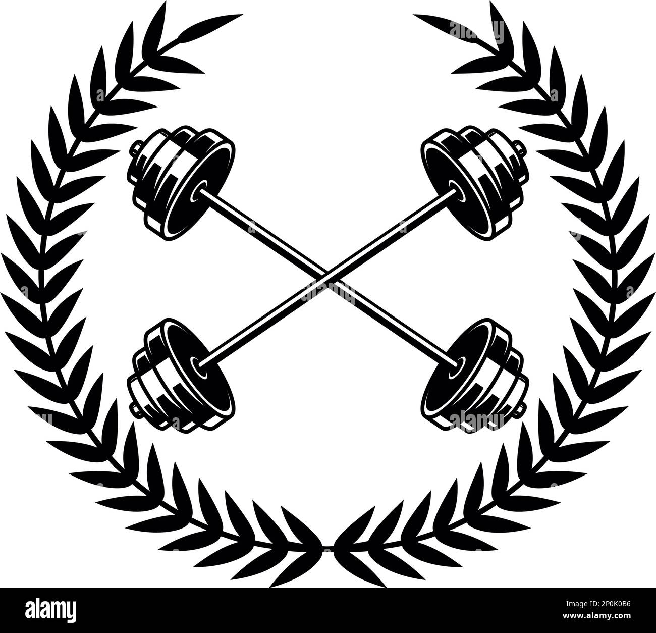 Emblem template with crossed barbells and wreath. Design element for