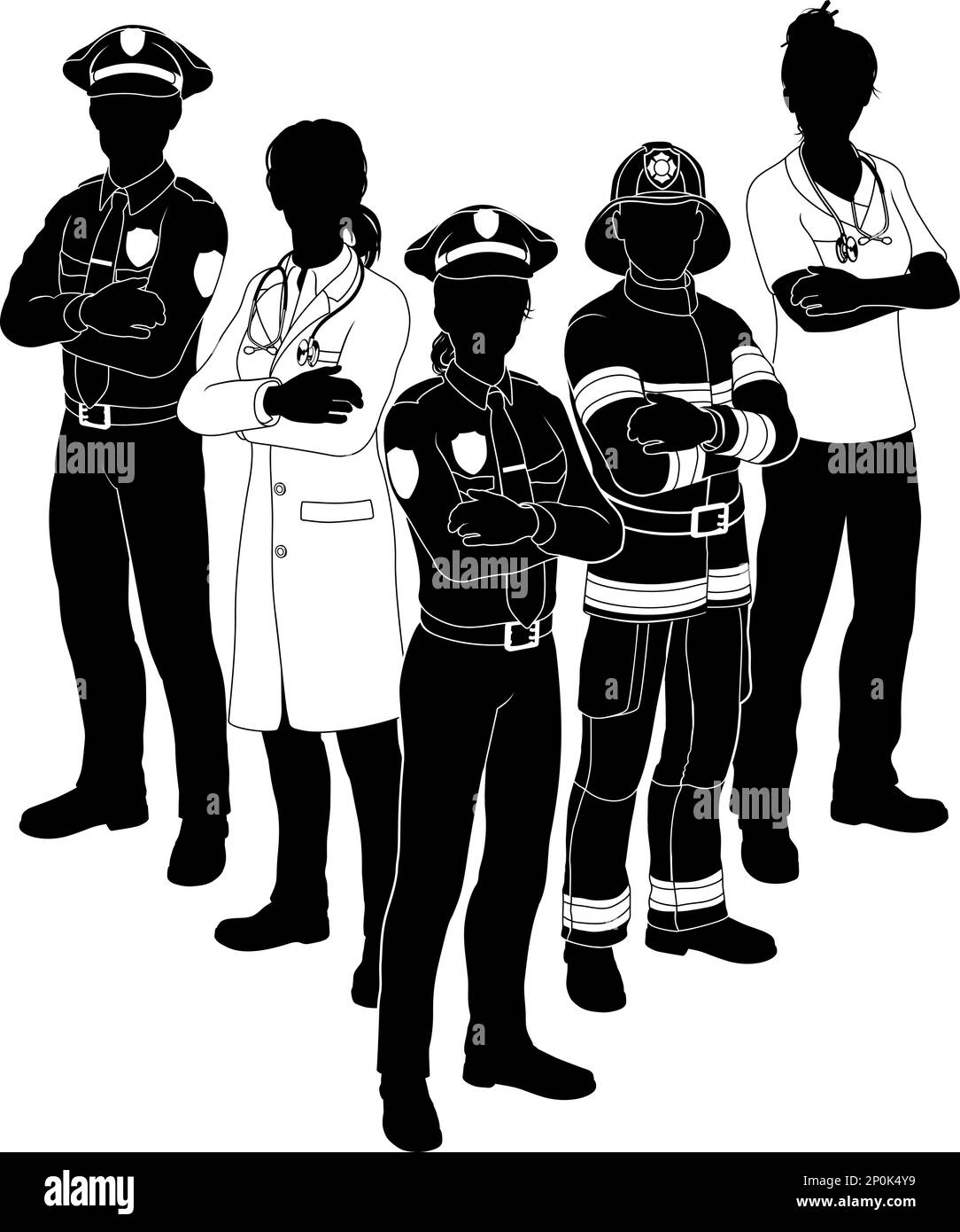 Silhouette Emergency Services Worker Team People Stock Vector