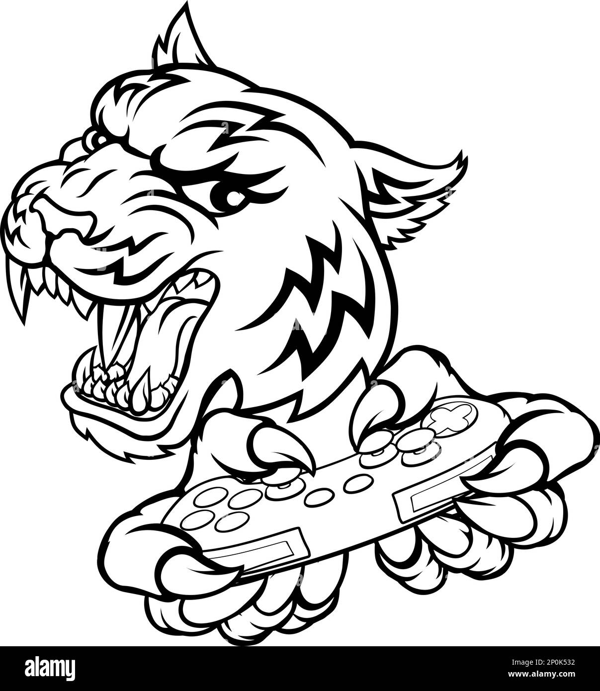 Tiger gamer video game controller cartoon mascot stock vector image