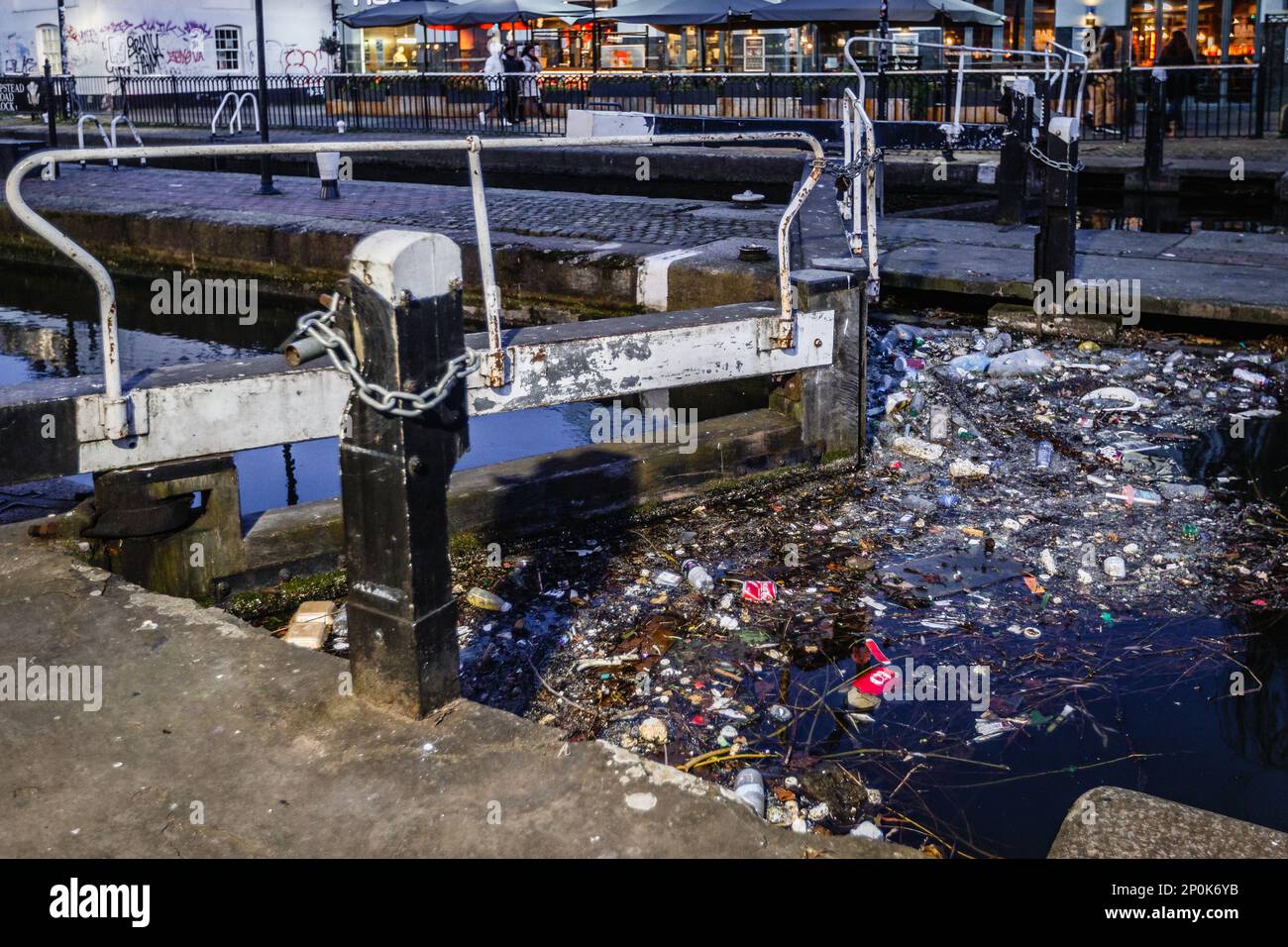 Floating rubbish in the canal at Camden Lock in London Stock Photo Alamy