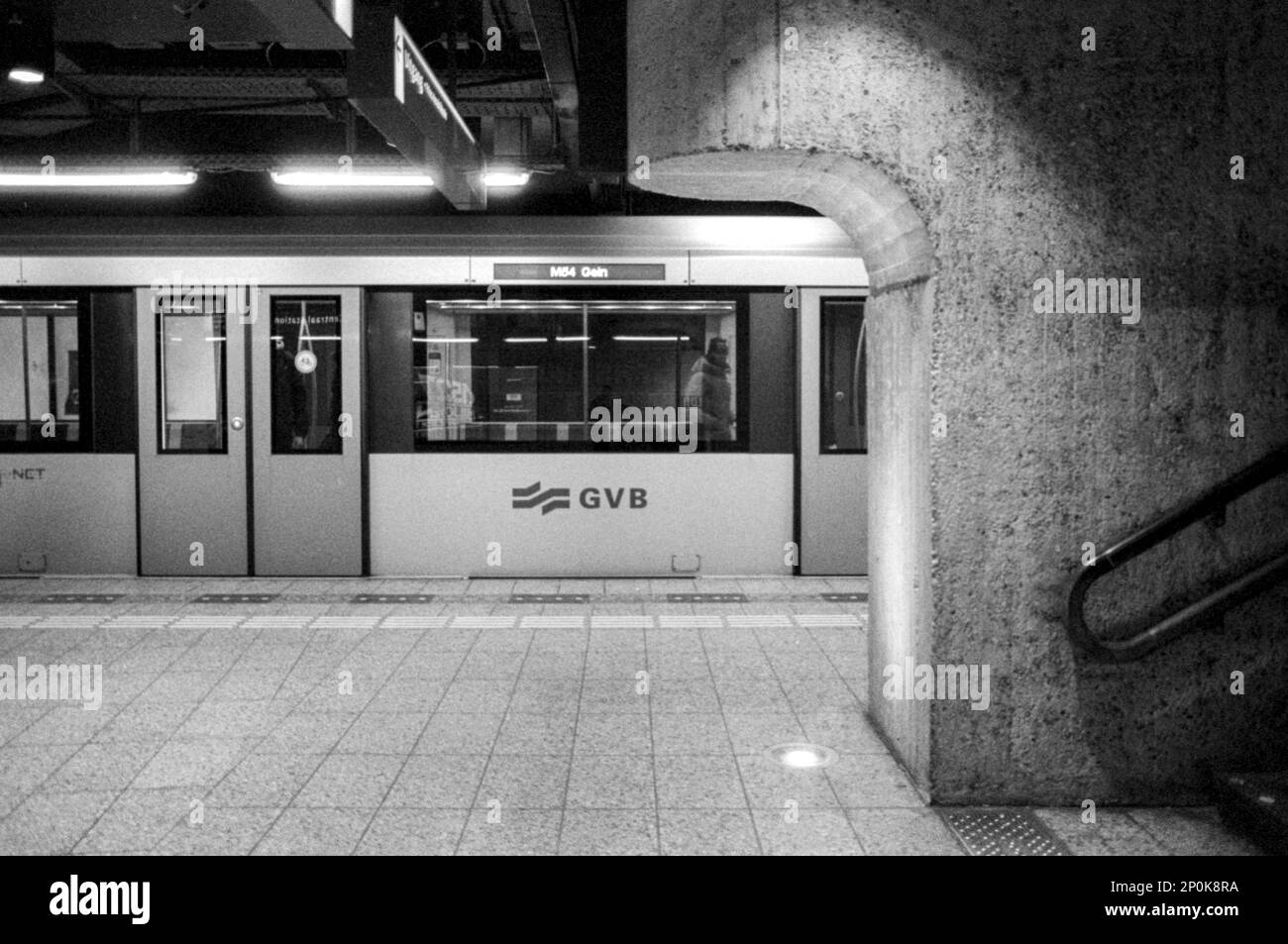 Amsterdam, Netherlands. Subway Train & Station while changing passengers & commuters. Stock Photo