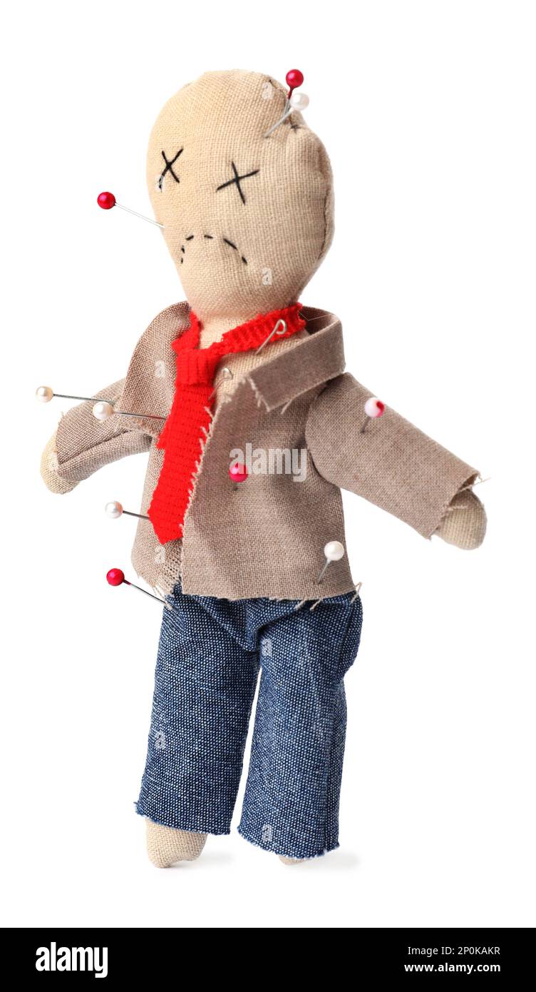 Voodoo doll dressed as businessman with pins isolated on white Stock ...