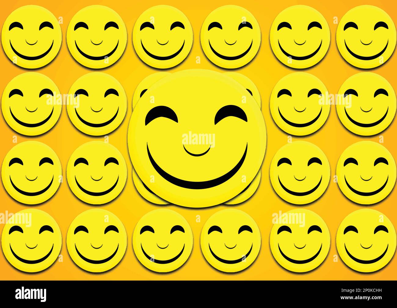 Smiling yellow emoticons with smiley faces on a yellow background. Vector illustration Stock Vector