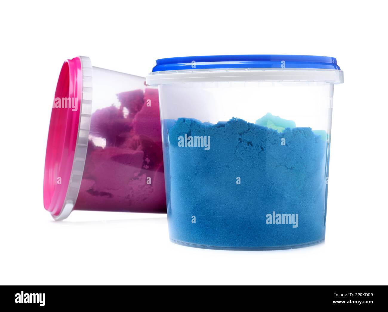 sand and toys in buckets on white background Stock Photo Alamy