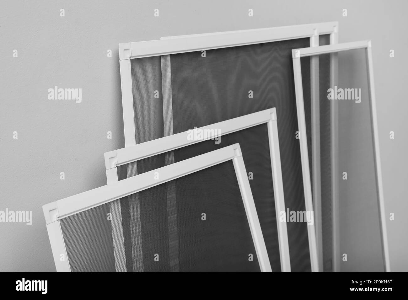 Set of window screens on light grey background Stock Photo
