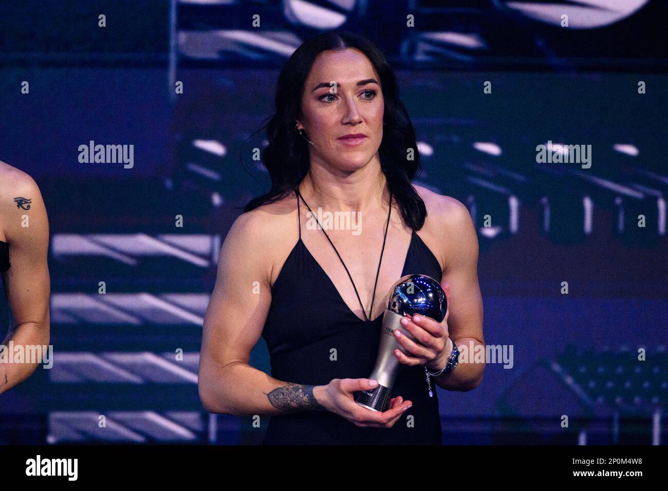 Paris, France - February 27: Lucy Bronze is seen with her trophy after  being included in the FIFA FIFPRO Women's World 11 2022 during The Best  FIFA Football Awards 2022 on February