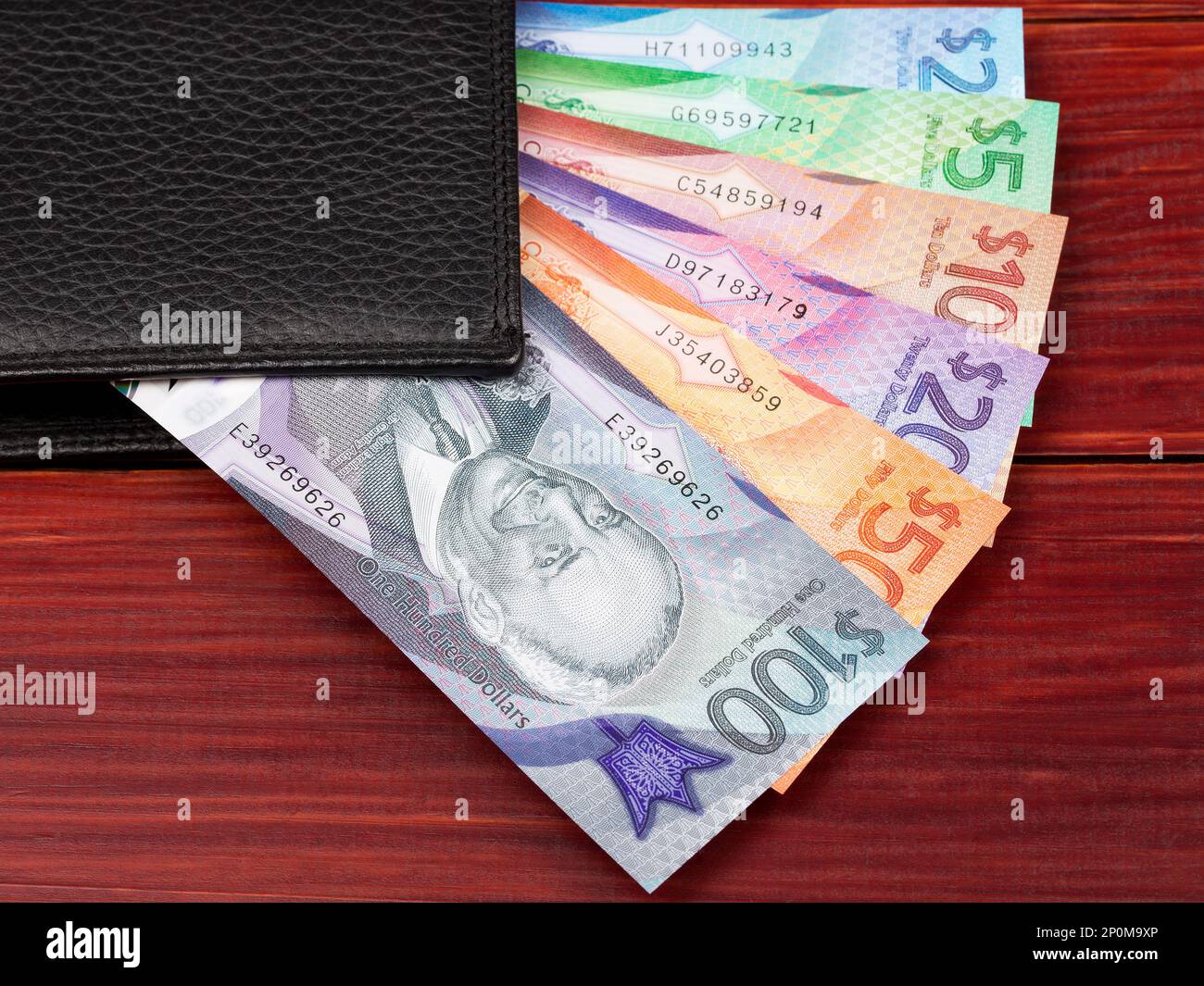 Barbados money dollar new series of banknotes in the black wallet
