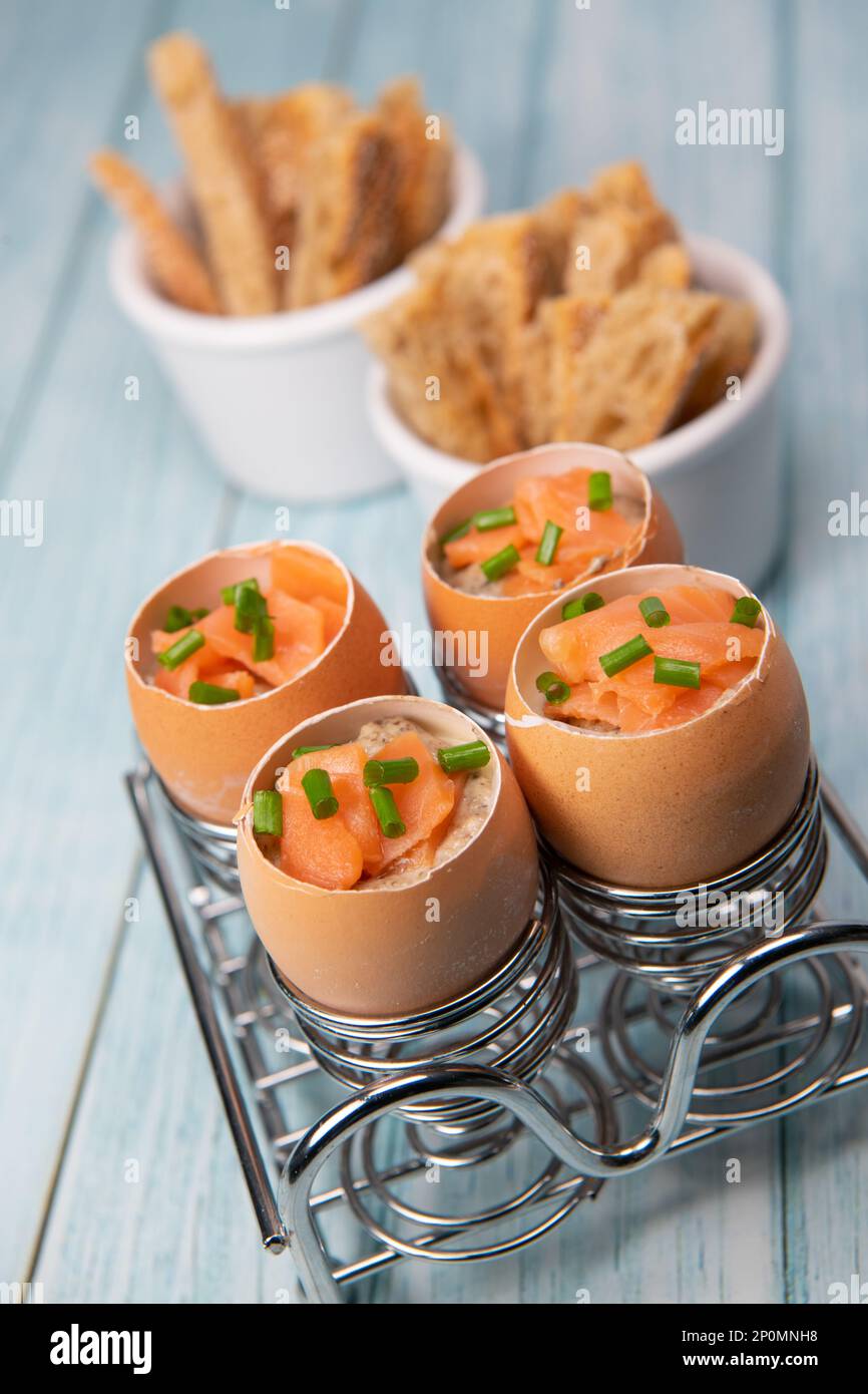 Recipe eggs casserole cooked in the shell with mushroom cream sauce and ...