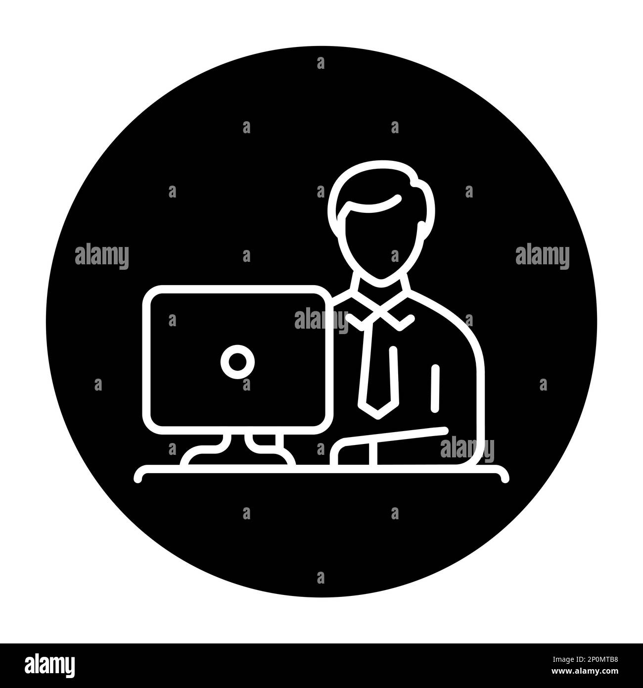 Working man black line icon. Routine. Pictogram for web page. Stock Vector