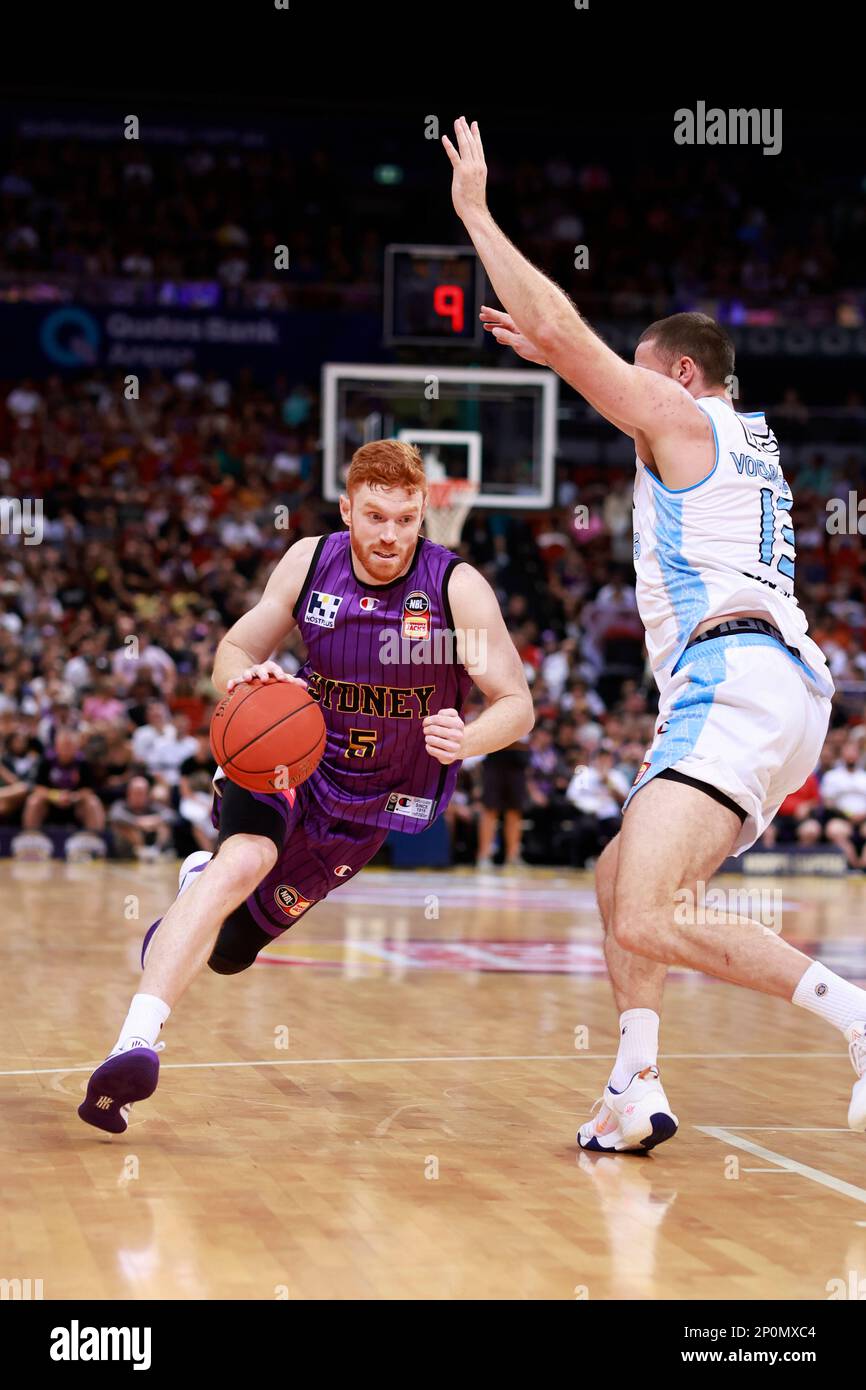 Angus Glover of the Kings drives to the basket during the NBL (National
