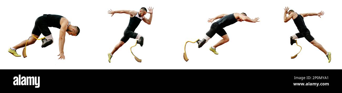 set athlete runner on prosthesis in athletics on white background Stock Photo