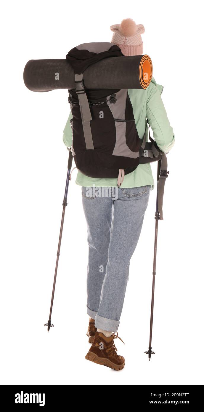 Woman hiker with backpack hiking in Cordillera Blanca, Peru, A female hiker  walking to mountains rear view, AI Generated 27004682 Stock Photo at  Vecteezy