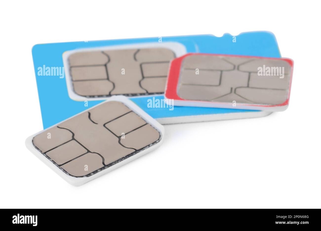 Different modern SIM cards on white background Stock Photo