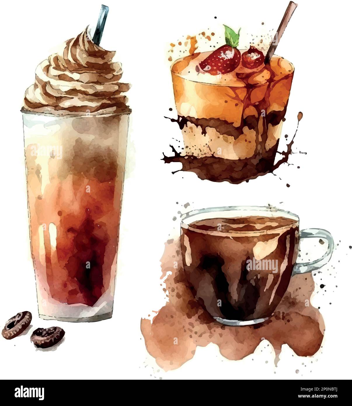Hand drawn coffee watercolor illustration Stock Vector Image & Art - Alamy