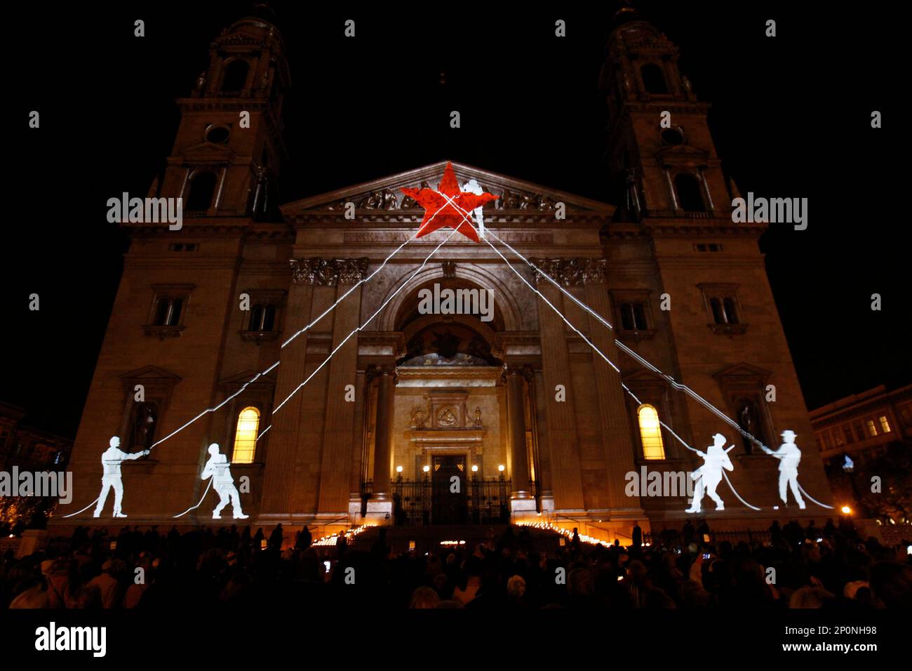 Images are projected during the commemoration of the 60th anniversary ...