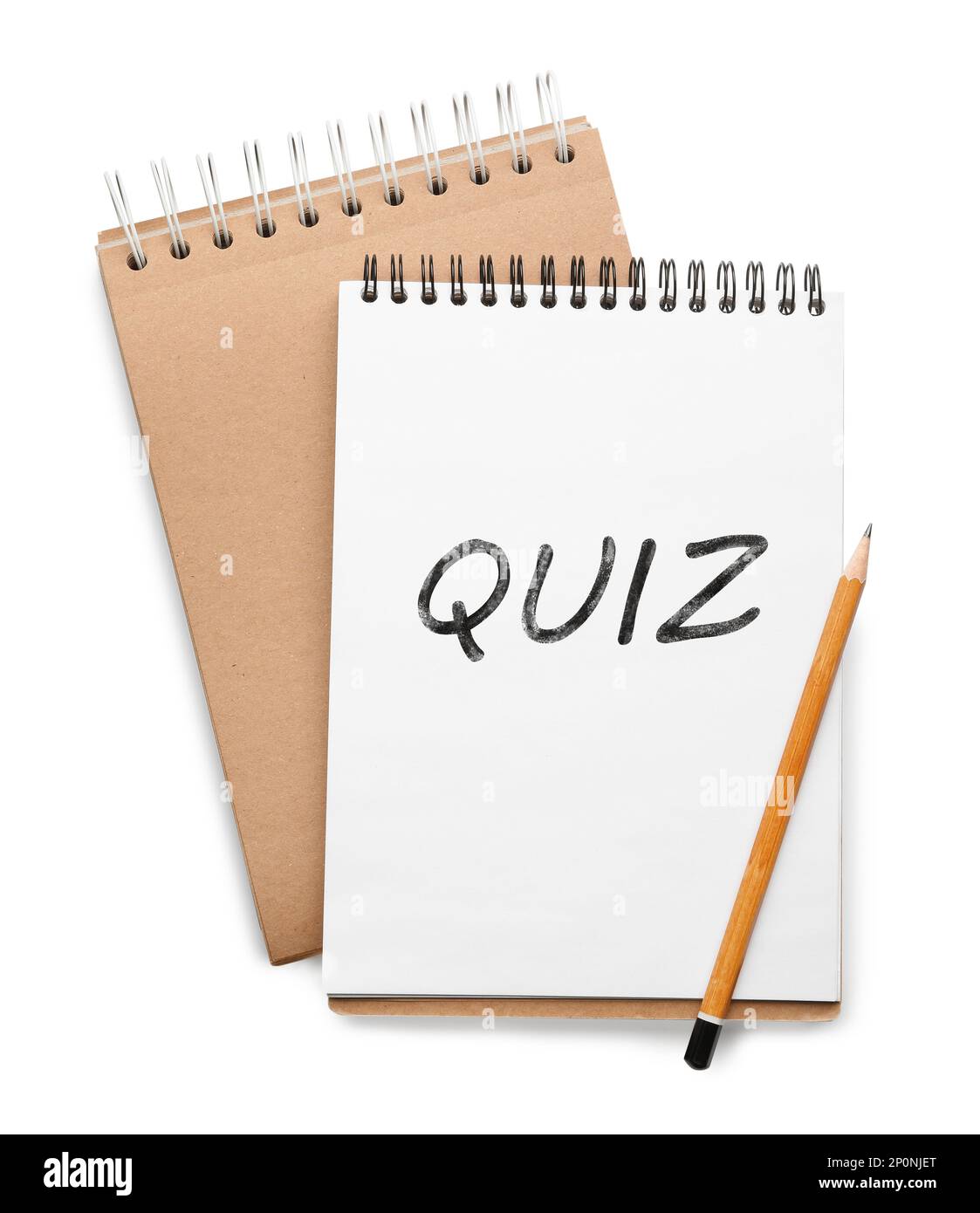 Work Quiz Written In Notebook And Pencil On White Background Top View