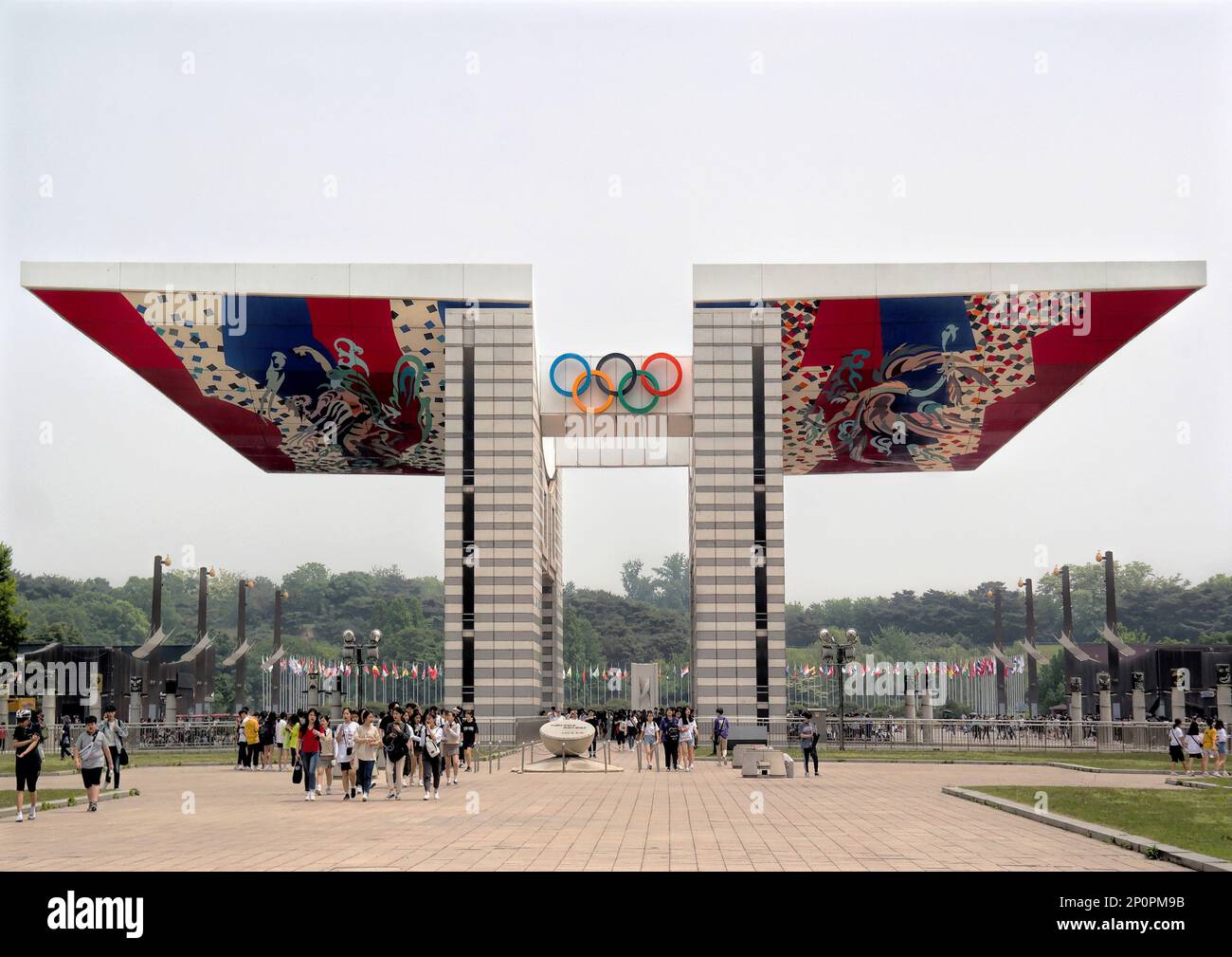 Seoul, South Korea - May 2019: World Peace Gate is a colorful gate built in Olympic Park as a sign of peace and harmony for the 1988 Summer Olympics Stock Photo