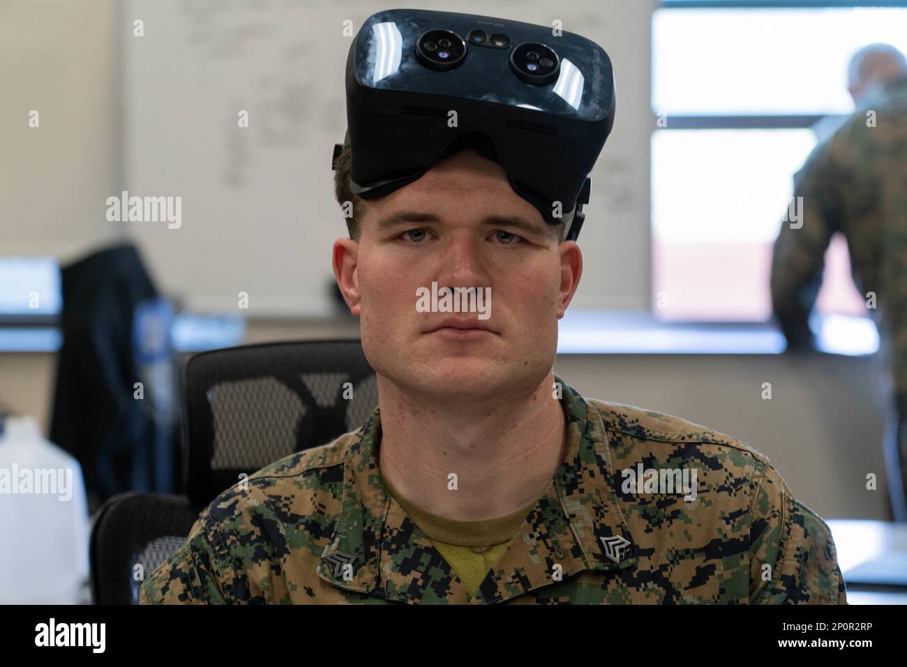 An environmental portrait of U.S. Marine Corps Sgt. Mason Whatley, a radio operator with 1st Air