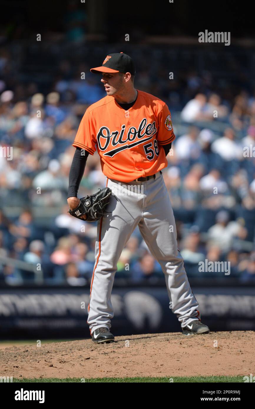 Baltimore Orioles pitcher Donnie Hart (58) during game against the New York Yankees at Yankee Stadium in Bronx, New York on August 27, 2016