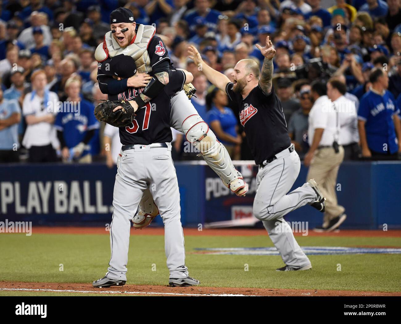 Roberto Perez & Cody Allen 2016 Cleveland Indians Celebrate 