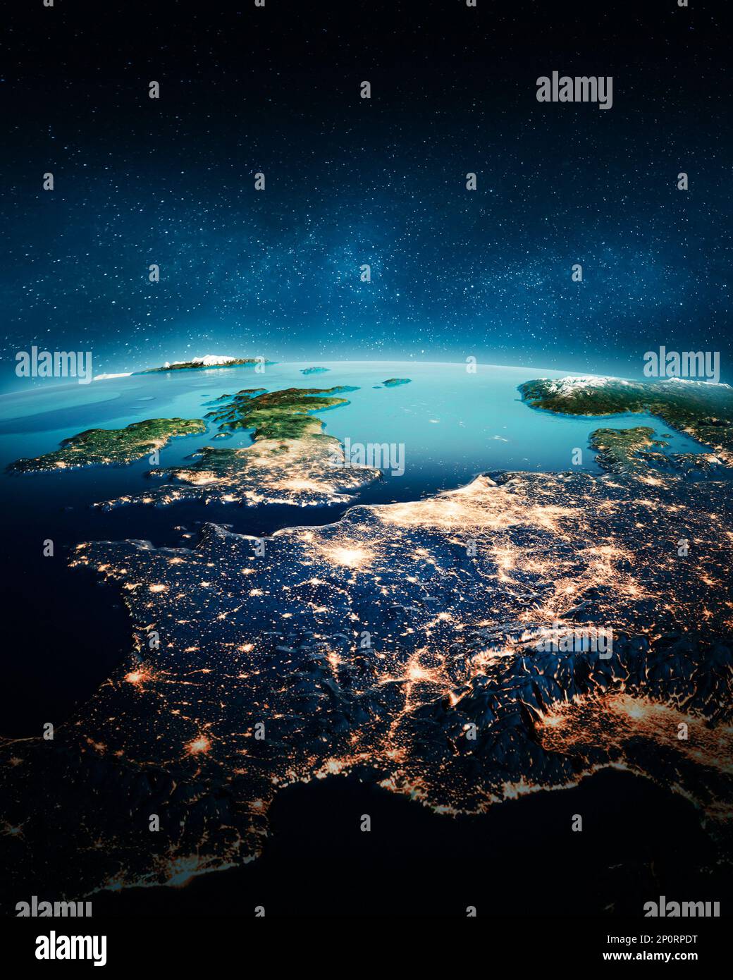 France and England from space. Elements of this image furnished by NASA. 3d rendering Stock Photo