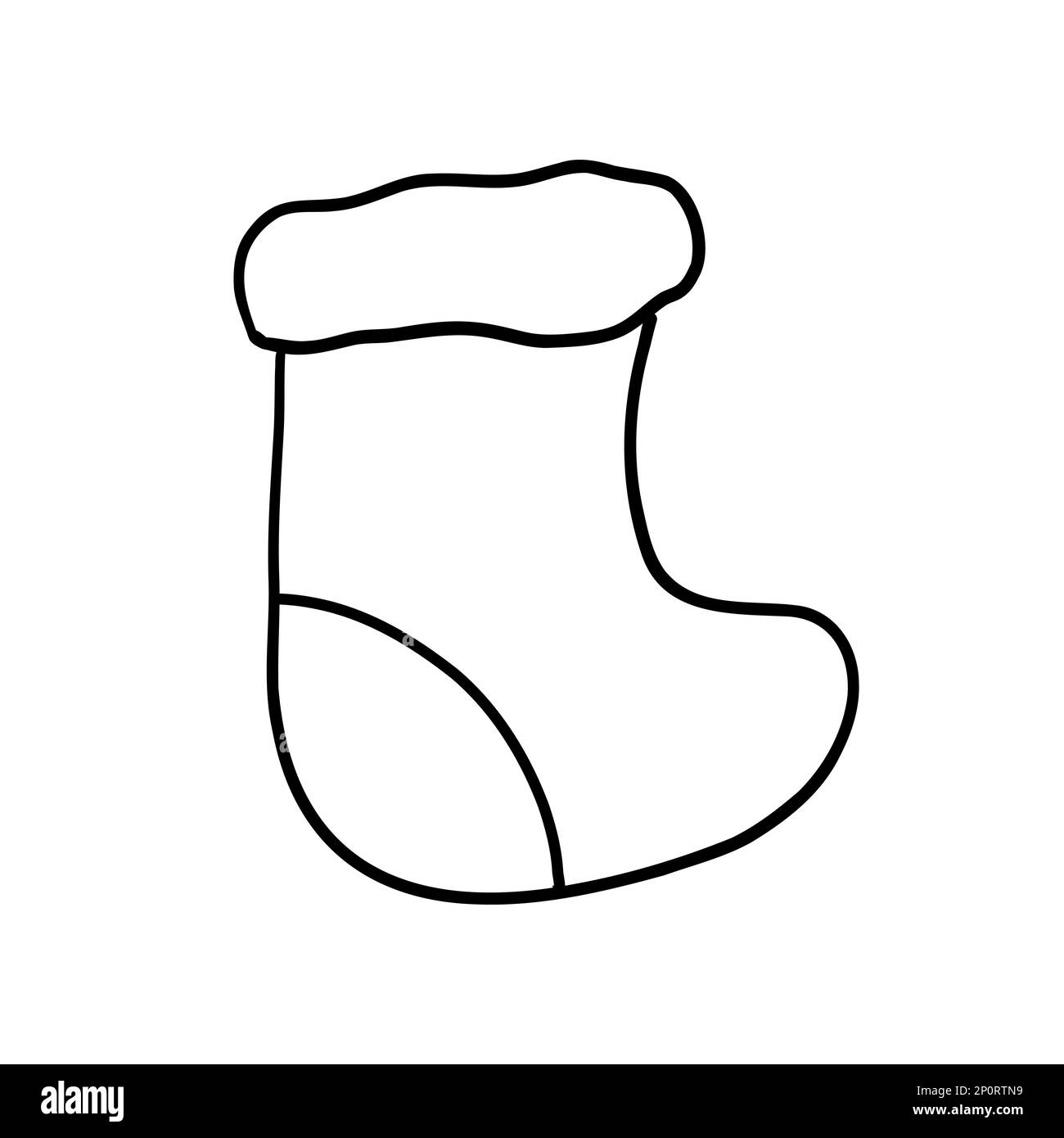 Christmas Sock in outline doodle style. Vector illustration isolated on ...