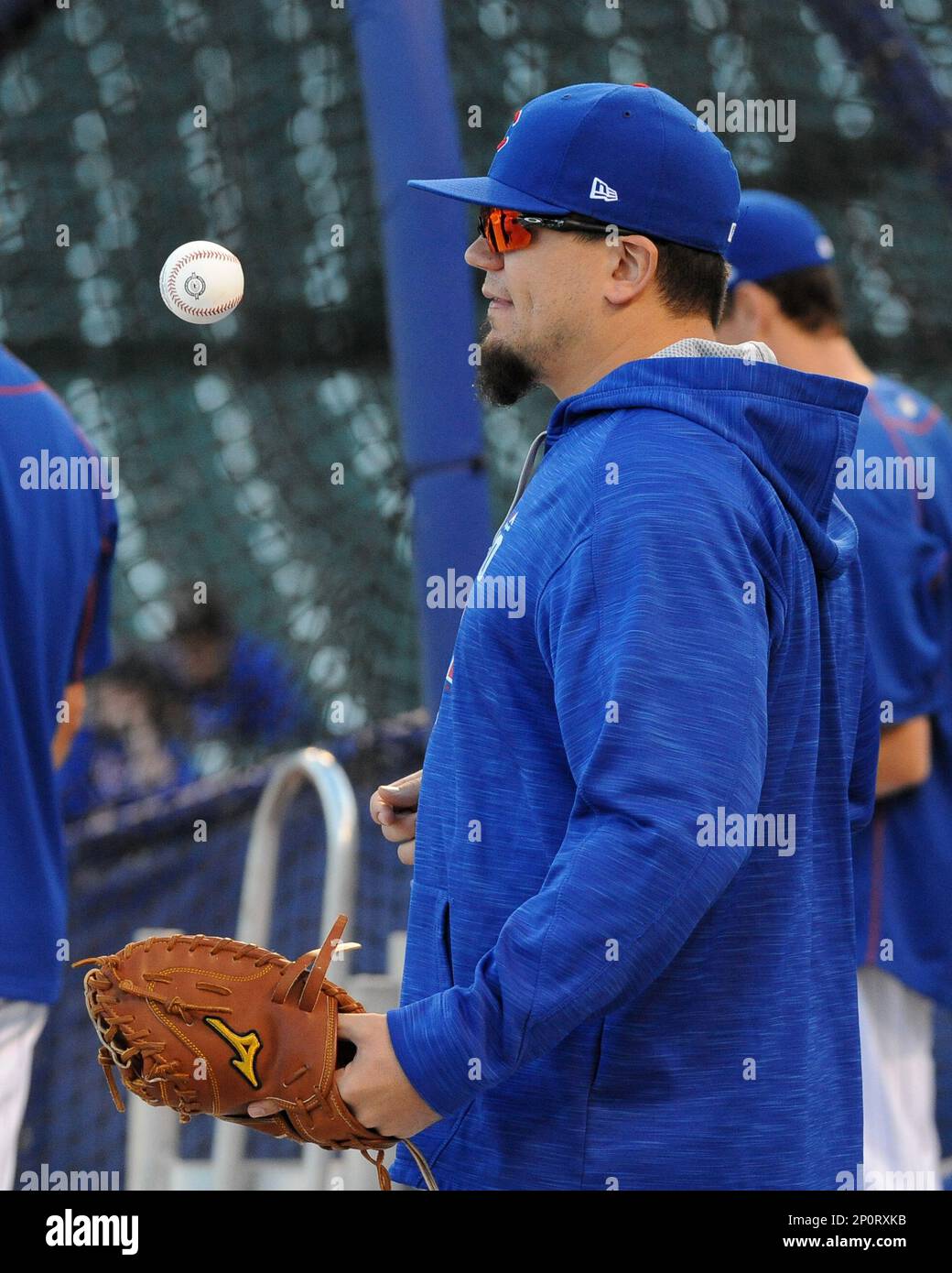 Chicago Cubs third baseman Javier Baez smiles before game 2 of the National  League Championship Series against the Los Angeles Dodgers at Wrigley Field  in Chicago on October 16, 2016. Photo by
