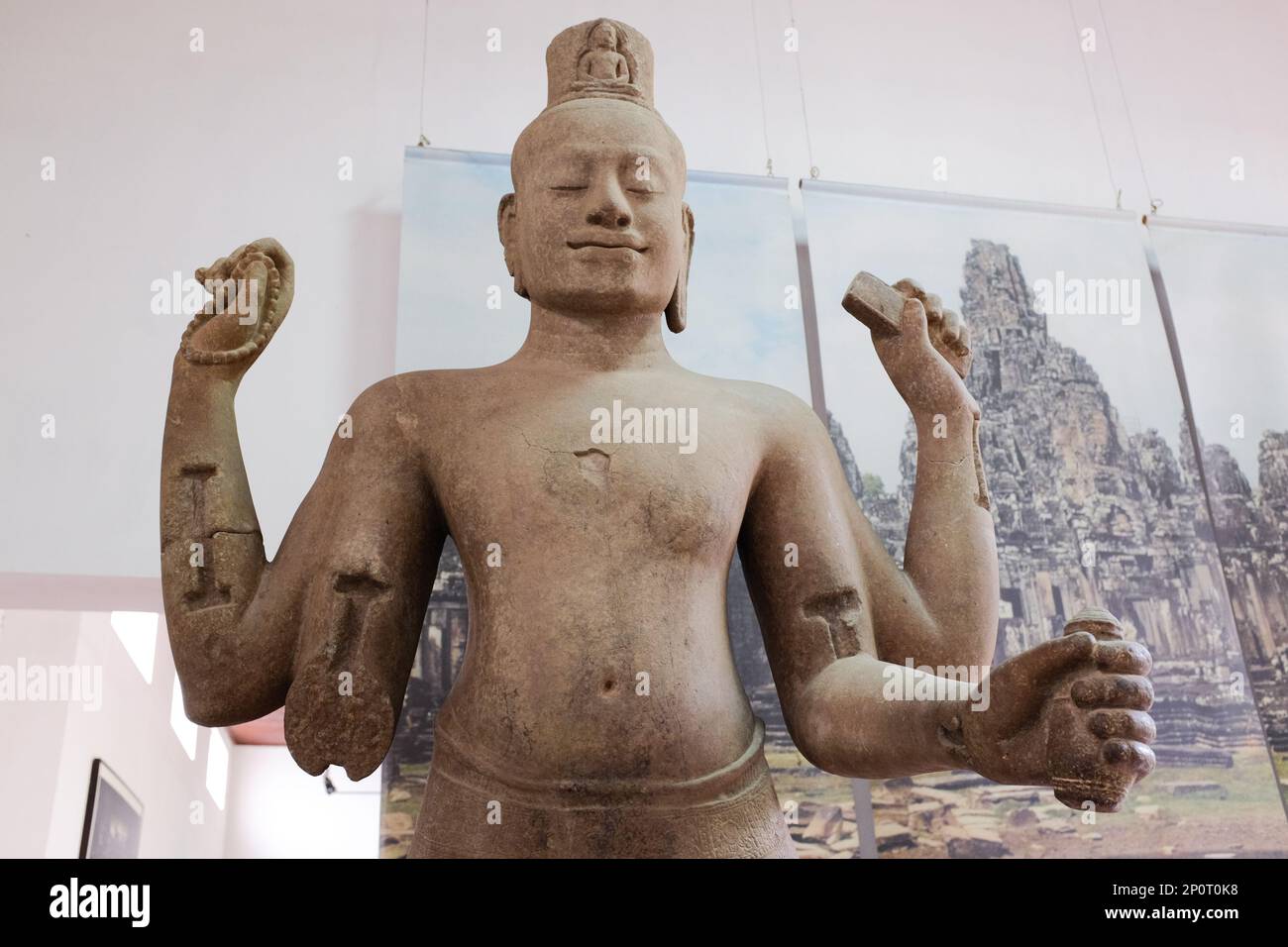 Ancient Khmer Hindu god statue in National Museum of Cambodia, Pnomh Penh. Travel photo, museum collection Stock Photo