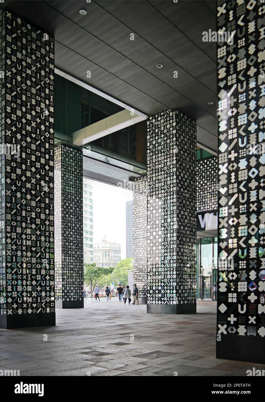 Seoul, South Korea - May 2019: SM TOWN at COEX Artium in Gangnam district textured columns in the entrance Stock Photo