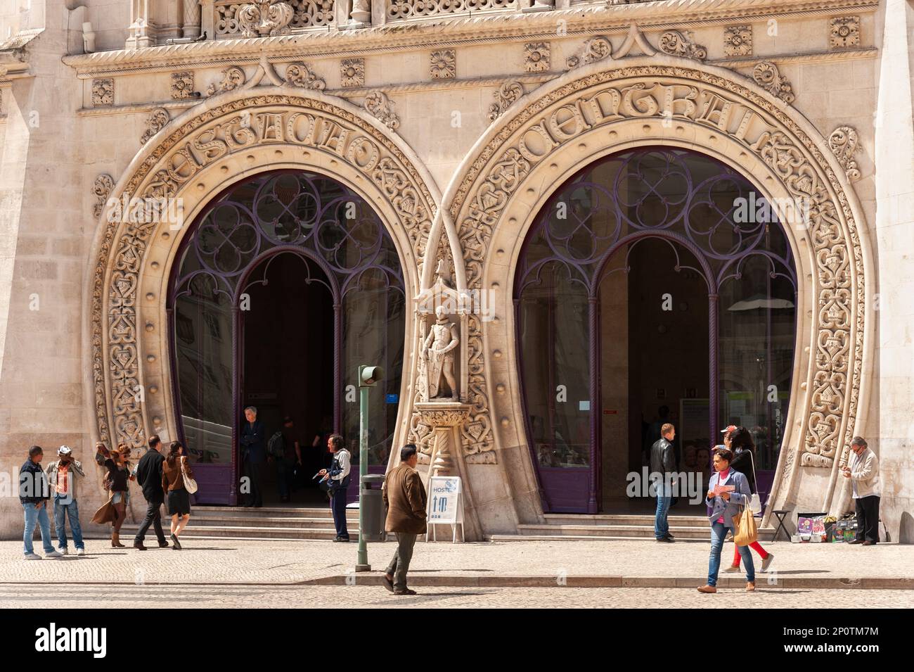 Entrance to Rossio Railway Station, Lisbon, Portugal Stock Photo
