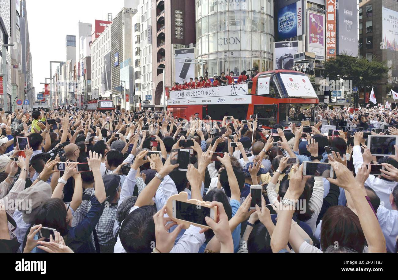 People take photos of Japanese medalists of 2016 Rio Olympic and ...
