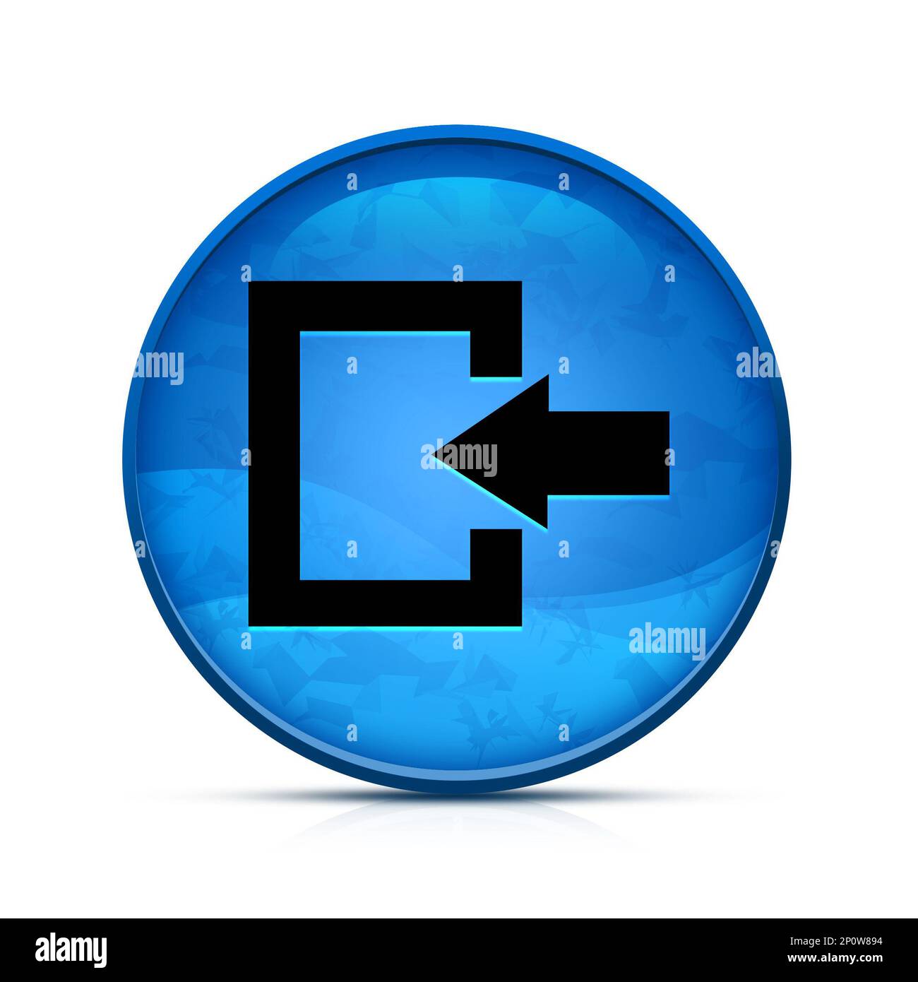 Logout icon on classy splash blue round button Stock Photo - Alamy