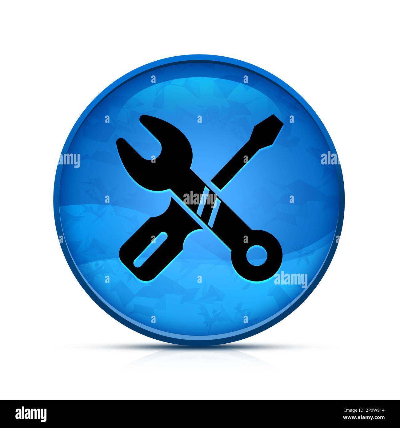 Repair icon on classy splash blue round button Stock Photo - Alamy