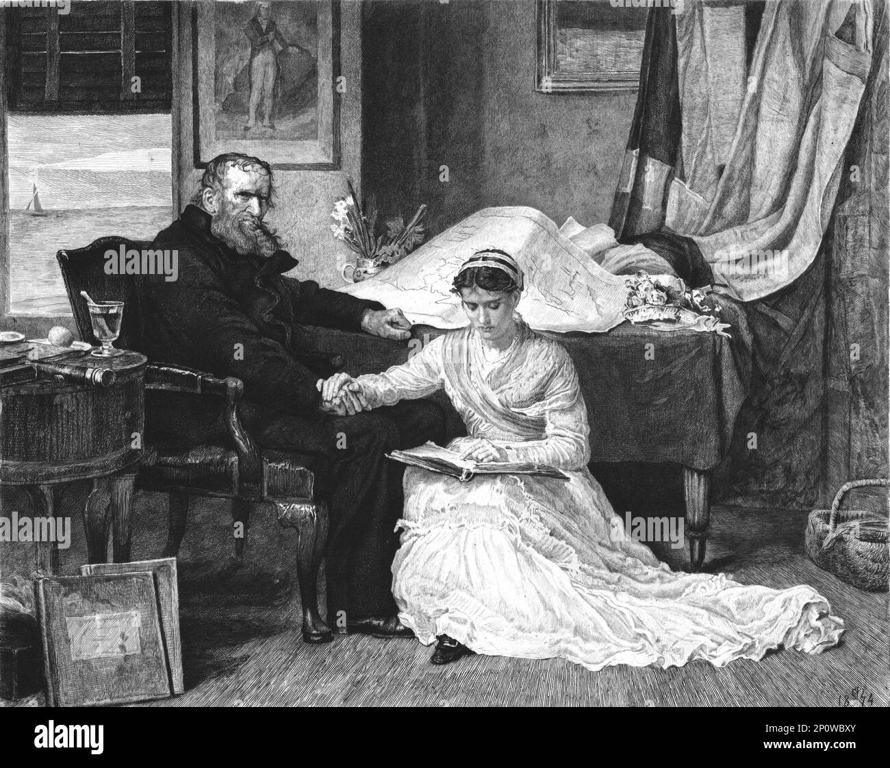Elderly father and daughter and hands Black and White Stock Photos ...
