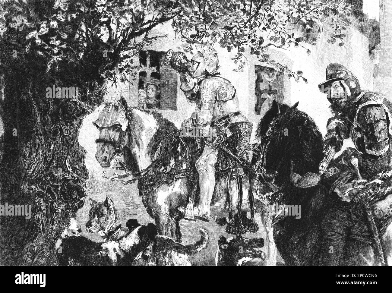 ''The Thirsty Cavalier', after Adolf Friedrich Erdmann Menzel'. From &quot;Modern Artists&quot; by F.G.Dumas. [J.S.Virtue &amp; Co Ltd, London, c1880] Stock Photo