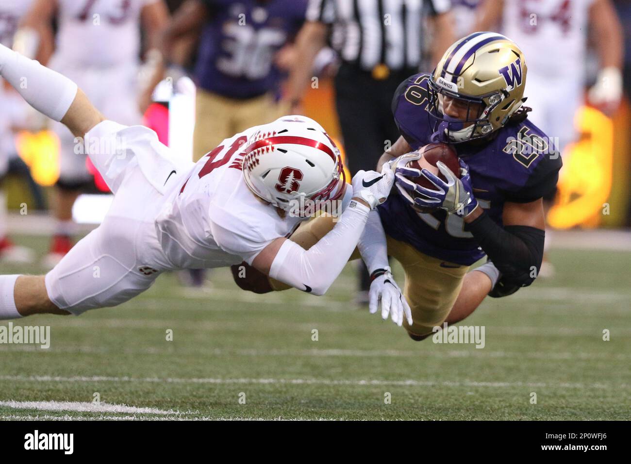 September 30, 2016: Washington's defensive back Sidney Jones (26) makes a  diving play to break up a pass intended for Stanford's wide receiver Trenton  Irwin (2) during the first half of a