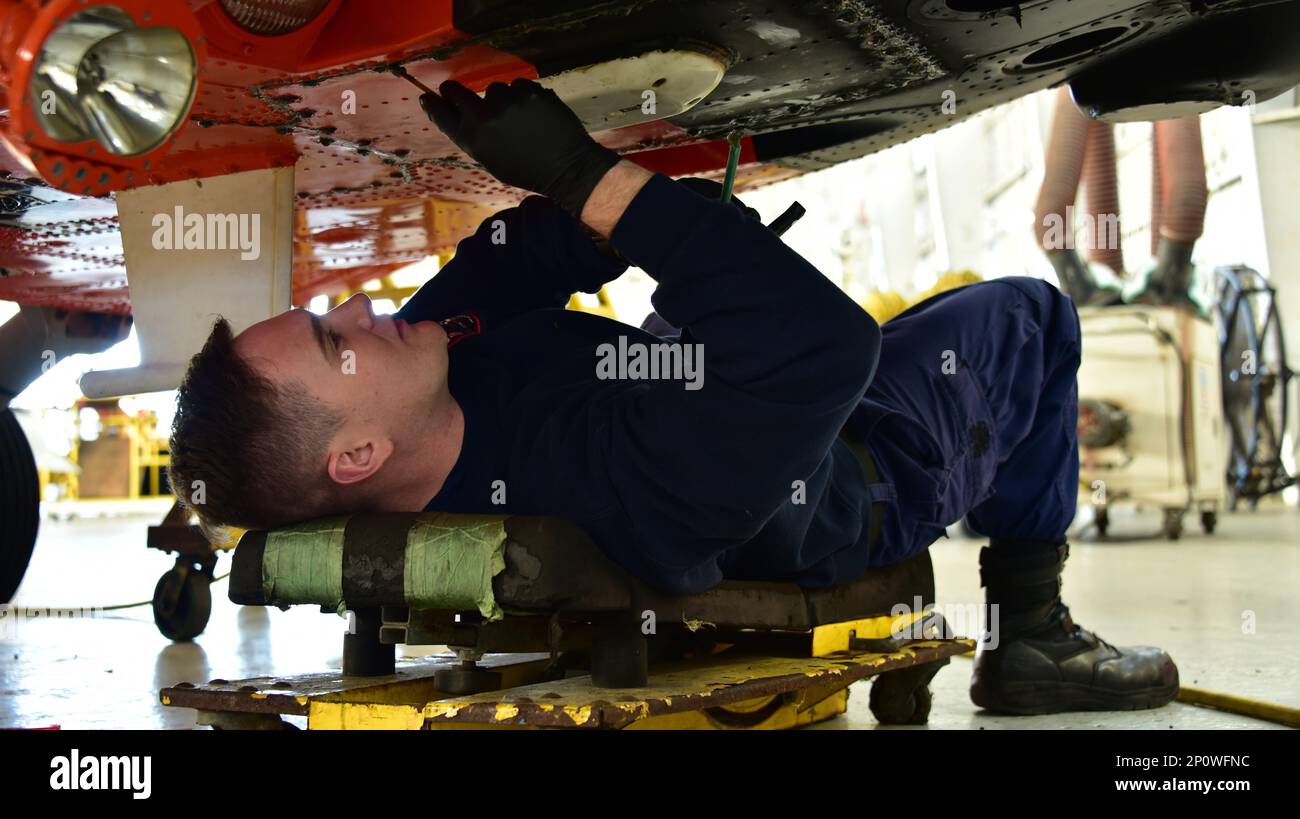 U.S. Coast Guard Petty Officer 3rd Class Adam Holthaus, an avionics