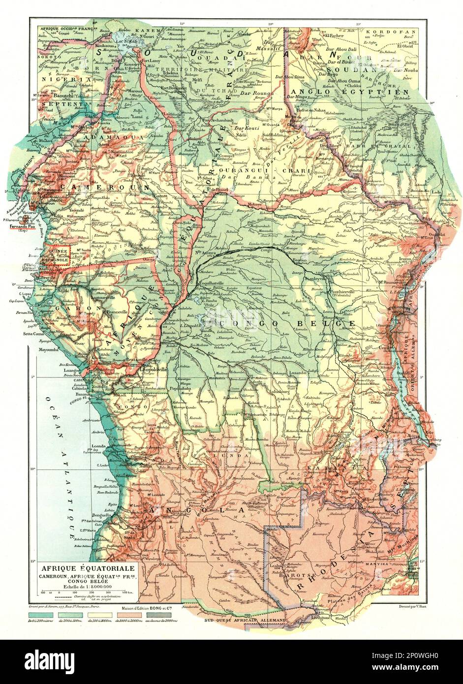 ''Map, Afrique Equatoriale; L'Ouest Africain', 1914. From &quot;Grande Geographie Bong Illustree&quot;, 1914. Stock Photo