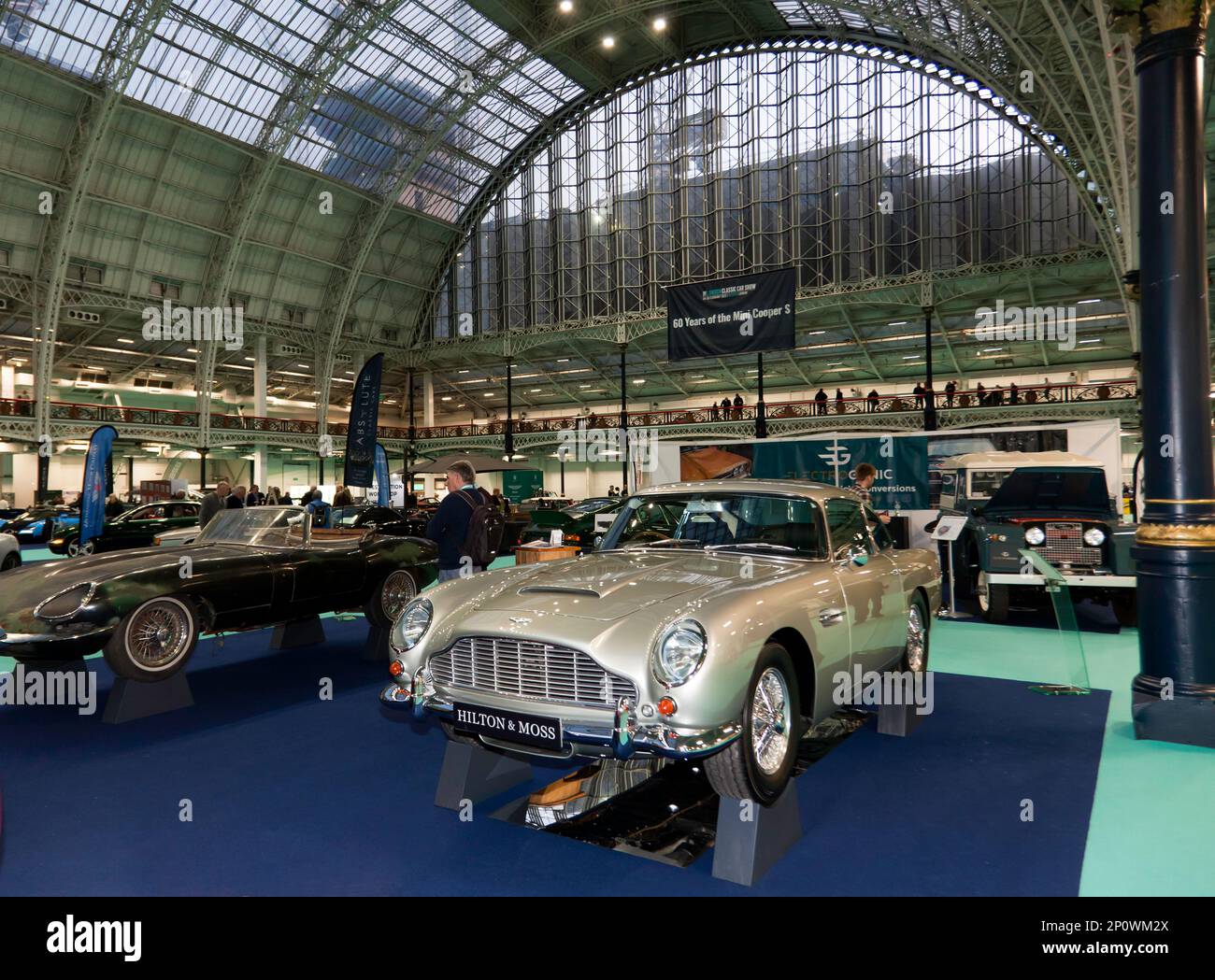 A Beautiful, Fully Restored Aston Martin DB5, on the Hilton and Moss stand, at the 2023 London Classic Car Show, Olympia Stock Photo