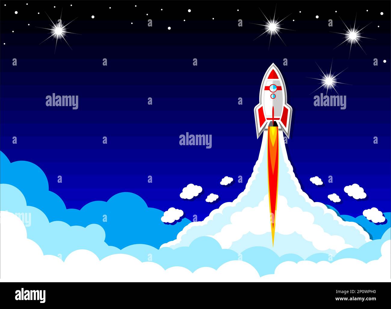 Space Header Rocket Startup business concept header. Rocket takes off to the stars through ...